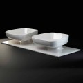 Lavabo doppio da appoggio in ceramica moderno fatto in Italia, Reale