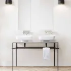 Lavabo doppio da appoggio in ceramica moderno fatto in Italia, Reale Viadurini