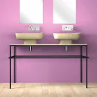 Lavabo doppio da appoggio in ceramica moderno fatto in Italia, Reale Viadurini