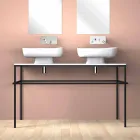 Lavabo doppio da appoggio in ceramica moderno fatto in Italia, Reale Viadurini