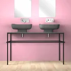 Lavabo doppio da appoggio in ceramica moderno fatto in Italia, Reale Viadurini