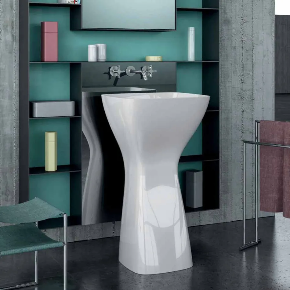 Lavabo freestanding in ceramica moderno realizzato in Italia, Firmino Viadurini