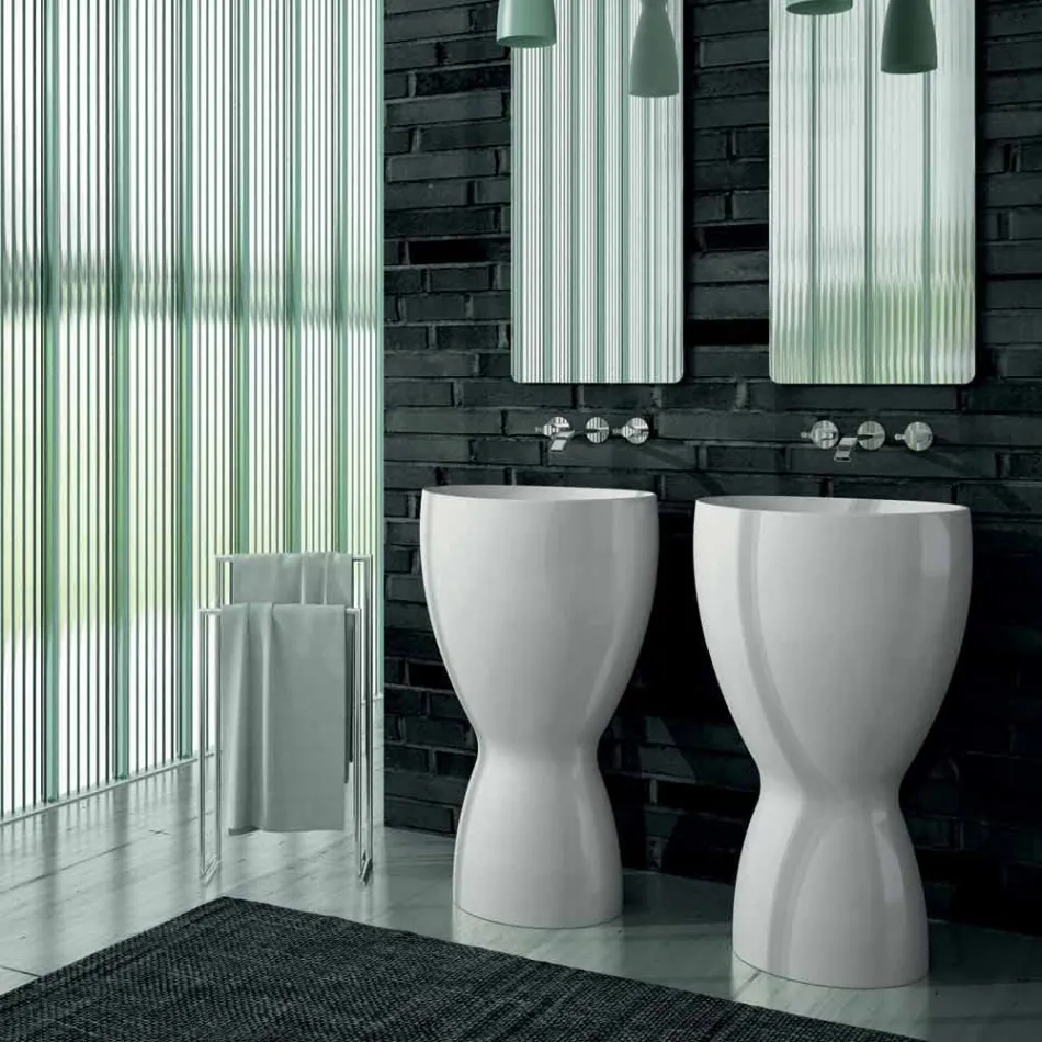 Lavabo freestanding moderno in ceramica prodotto in Italia, Basile Viadurini