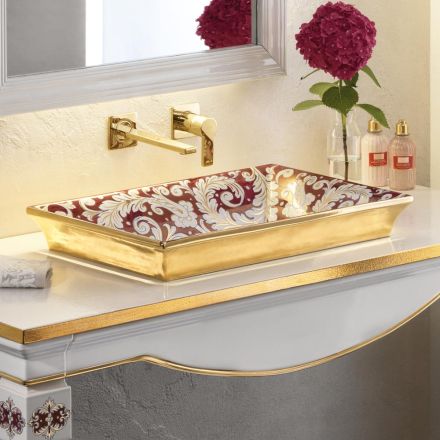 Lavabo Fuso a Mano in Fire Clay con Decori Colorati Made in italy - Aulente Viadurini
