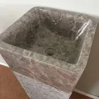 Lavabo grigio a colonna design in pietra Taffy, pezzo unico Viadurini