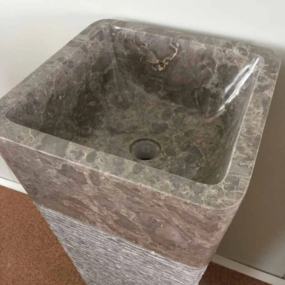 Lavabo grigio a colonna design in pietra Taffy, pezzo unico Viadurini