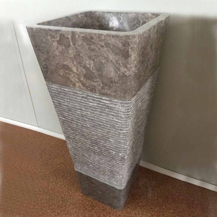 Lavabo grigio a colonna design in pietra Taffy, pezzo unico Viadurini