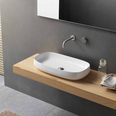 Lavabo in Ceramica Bianco da Appoggio di Design Moderno Made in Italy - Tune1 Viadurini