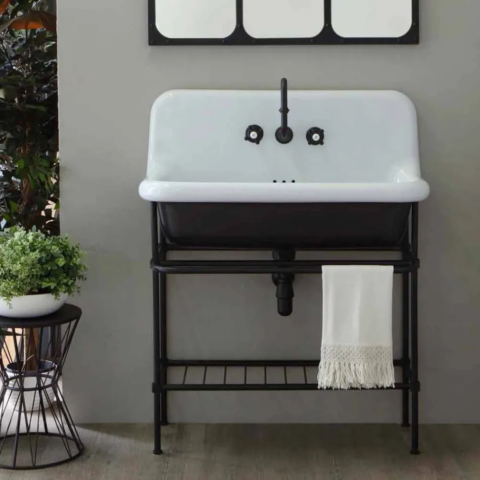 Lavabo in ceramica completo di struttura e griglia metallica Taylor Viadurini