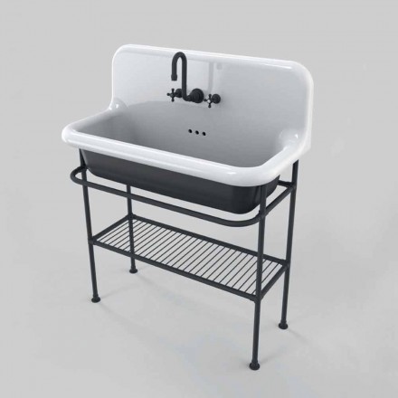 Lavabo in ceramica completo di struttura e griglia metallica Taylor Viadurini