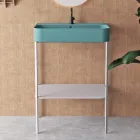 Lavabo in Ceramica con Struttura a Terra con Ripiano Made in Italy - Graffa Viadurini