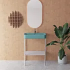Lavabo in Ceramica con Struttura a Terra con Ripiano Made in Italy - Graffa Viadurini