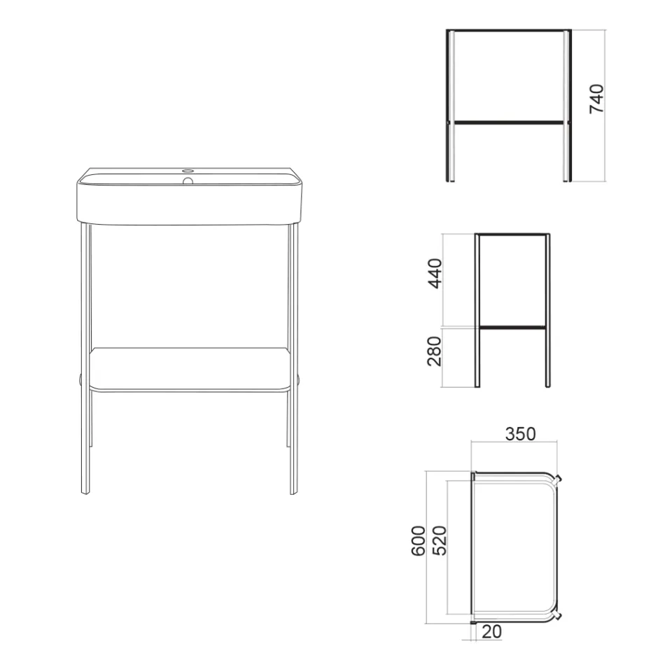 Lavabo in Ceramica con Struttura a Terra con Ripiano Made in Italy - Graffa Viadurini