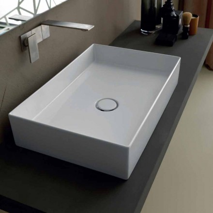 Lavabo in ceramica da appoggio design moderno Sun 60x37, made in Italy Viadurini