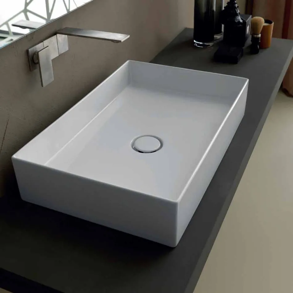 Lavabo in ceramica da appoggio design moderno Sun 60x37, made in Italy Viadurini