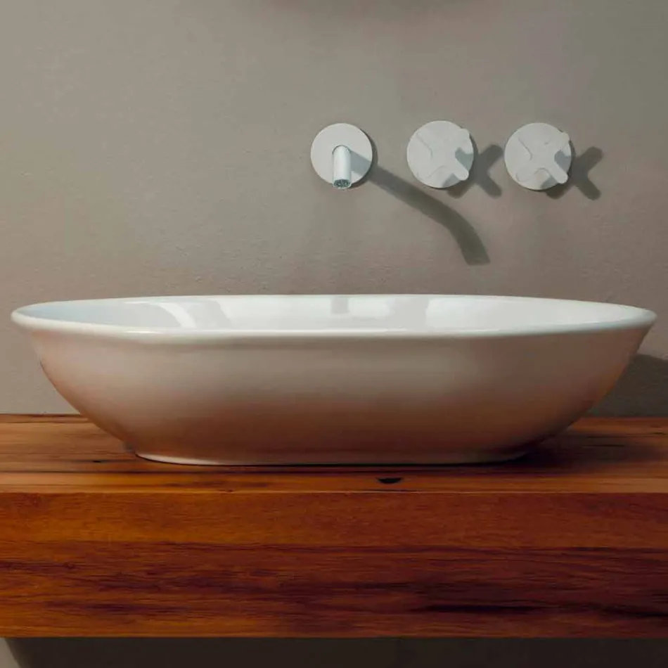 Lavabo in ceramica di design moderno da appoggio made in Italy Viadurini