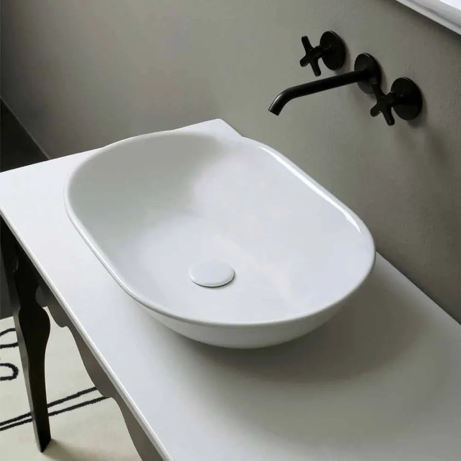 Lavabo in ceramica di design moderno da appoggio made in Italy Viadurini