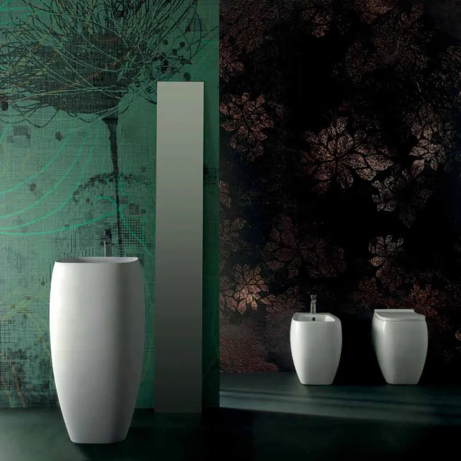 Lavabo in ceramica freestanding design moderno Gaiola, made in Italy Viadurini