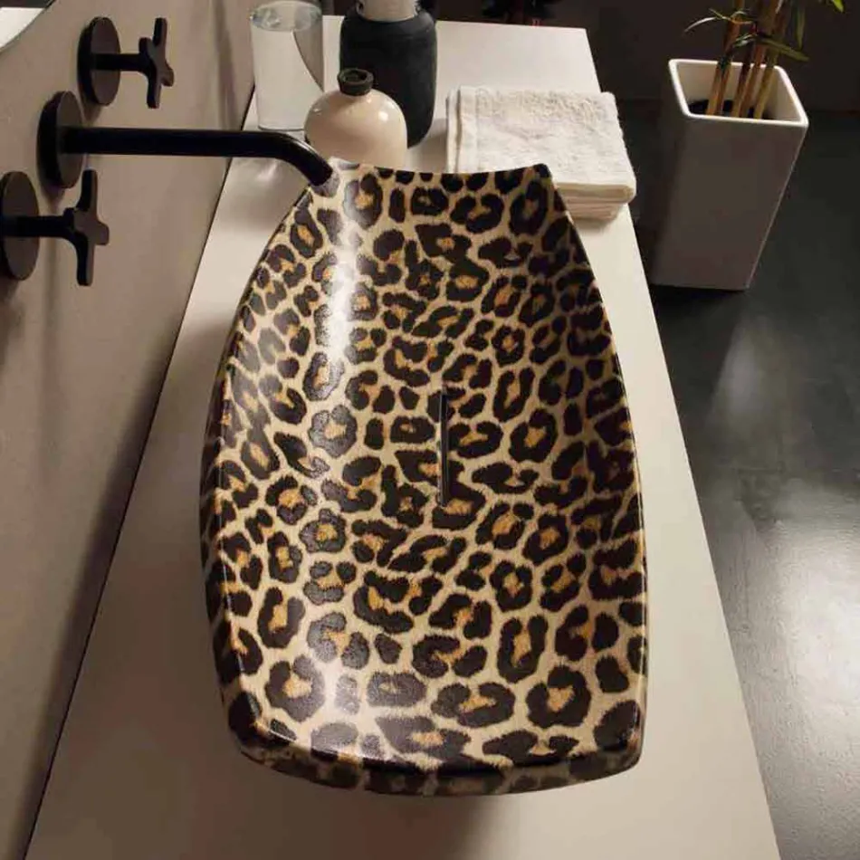Lavabo in ceramica ghepardo da appoggio di design made in Italy Laura Viadurini
