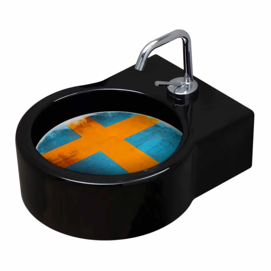 Lavabo in ceramica nero da appoggio/sospensione fatto in Italia Tor Viadurini