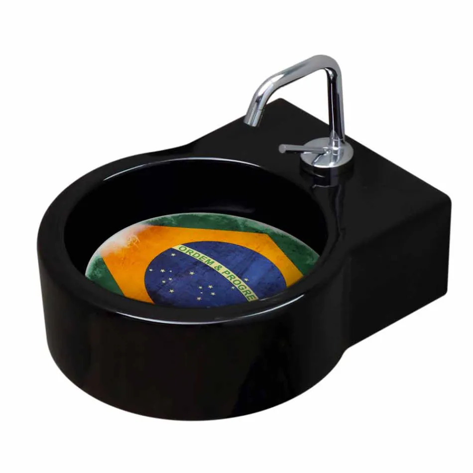 Lavabo in ceramica nero da appoggio/sospensione fatto in Italia Tor Viadurini