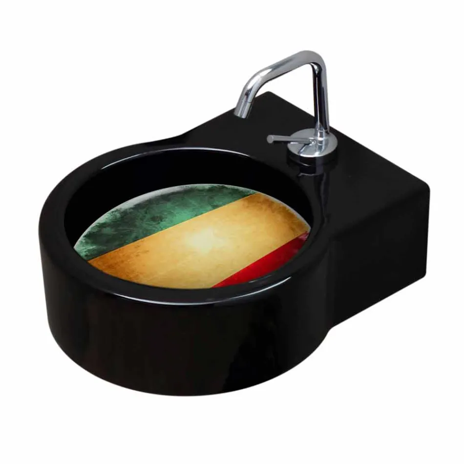 Lavabo in ceramica nero da appoggio/sospensione fatto in Italia Tor Viadurini