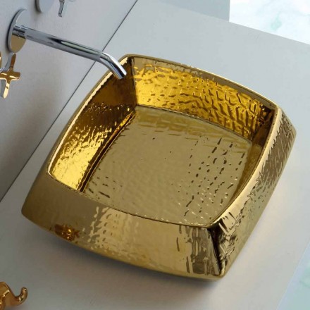 Lavabo in ceramica oro da appoggio moderno prodotto in Italia Simon Viadurini