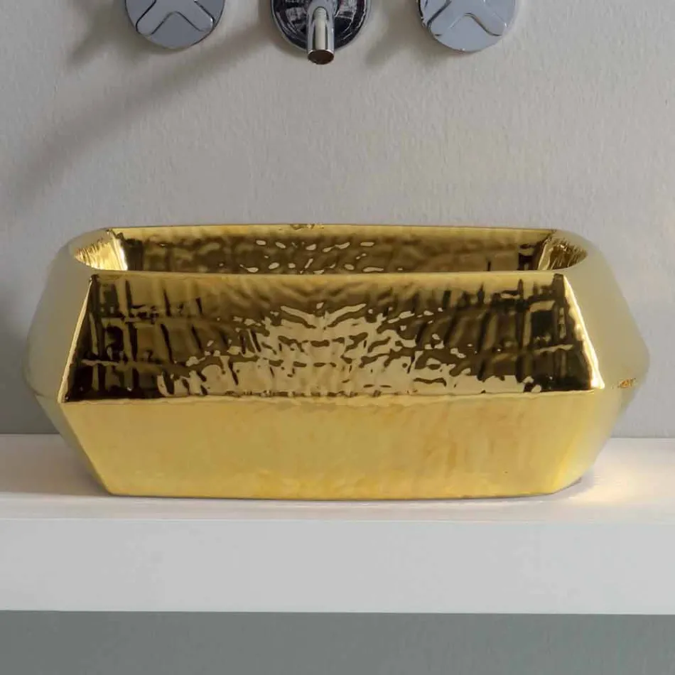 Lavabo in ceramica oro da appoggio moderno prodotto in Italia Simon Viadurini