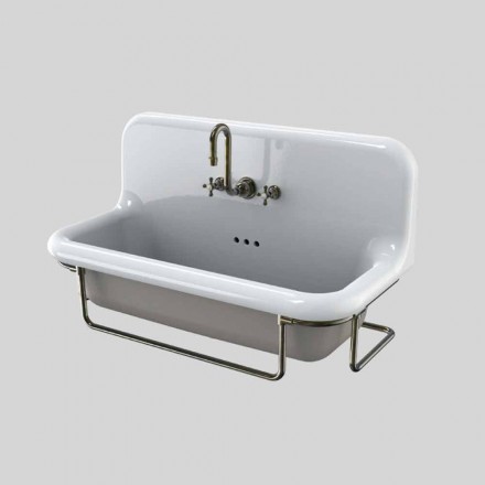 Lavabo in ceramica rettangolare con base metallica sospesa Felipe Viadurini