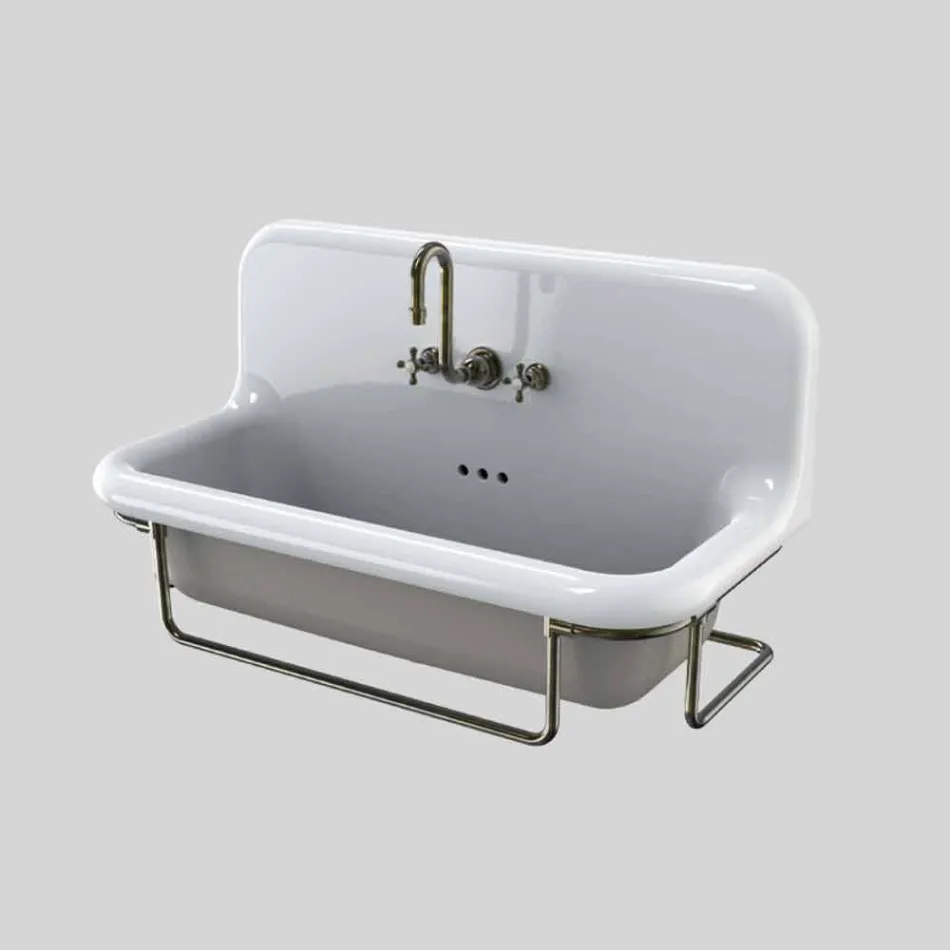 Lavabo in ceramica rettangolare con base metallica sospesa Felipe Viadurini