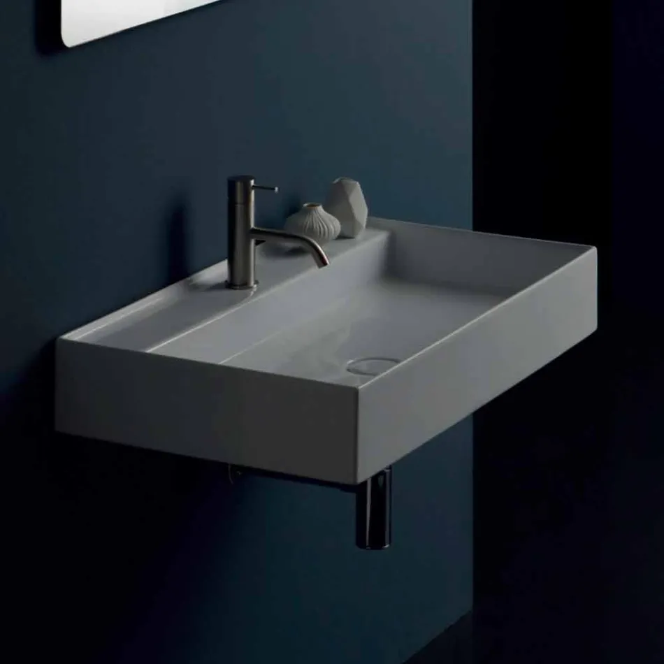 Lavabo in ceramica sospeso design moderno Sun 80x45 cm, made in Italy Viadurini