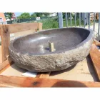 Lavabo in Pietra di Fiume da Appoggio Lavorato Artigianalmente - Aurea Viadurini