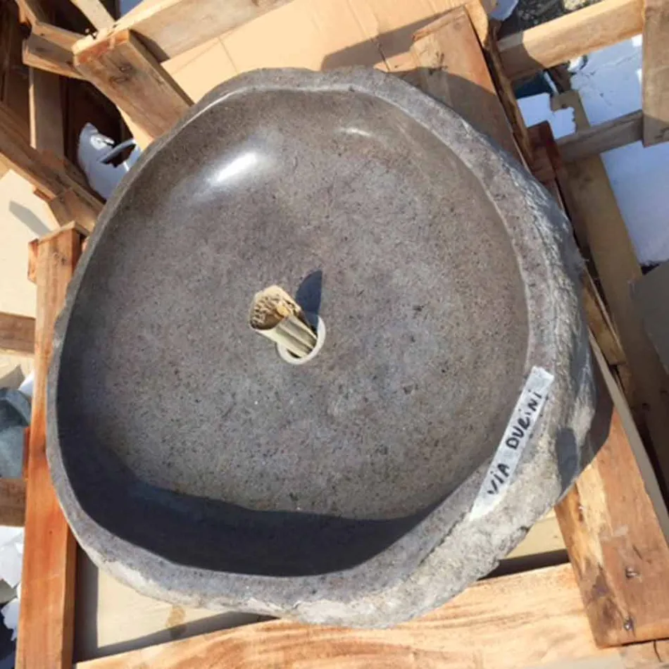 Lavabo in Pietra di Fiume da Appoggio Lavorato Artigianalmente - Aurea Viadurini