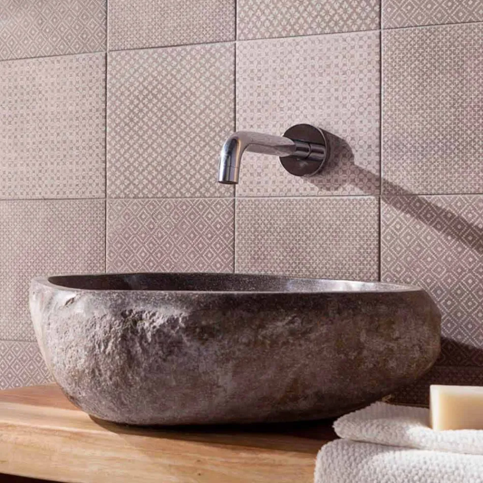 Lavabo in Pietra di Fiume da Appoggio Lavorato Artigianalmente - Aurea Viadurini