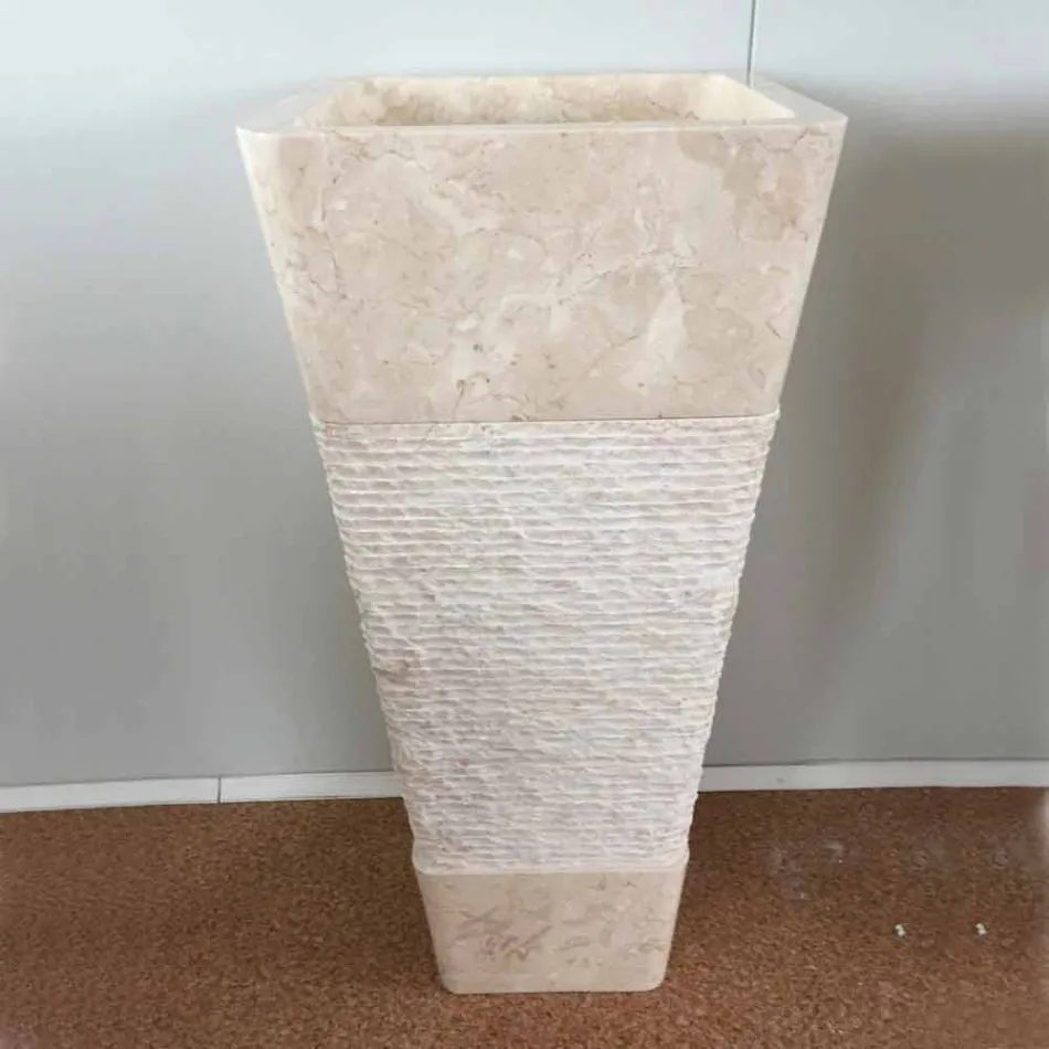 Lavabo in pietra naturale a colonna Robin, bianco pezzo unico Viadurini