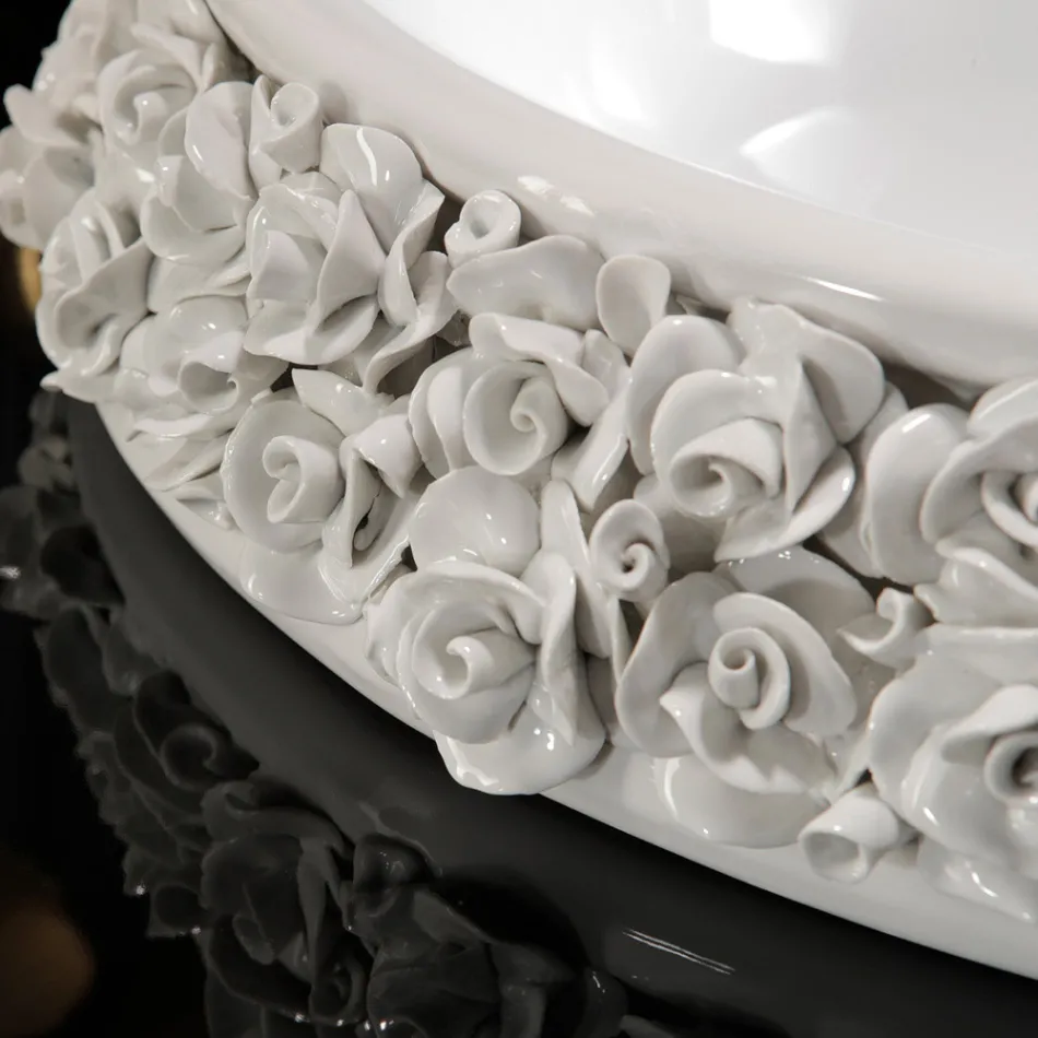 Lavabo in Porcellana con Petali Applicati a Mano Made in italy - Amarone Viadurini