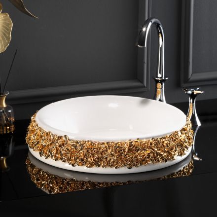 Lavabo in Porcellana con Petali Applicati a Mano Made in italy - Amarone Viadurini