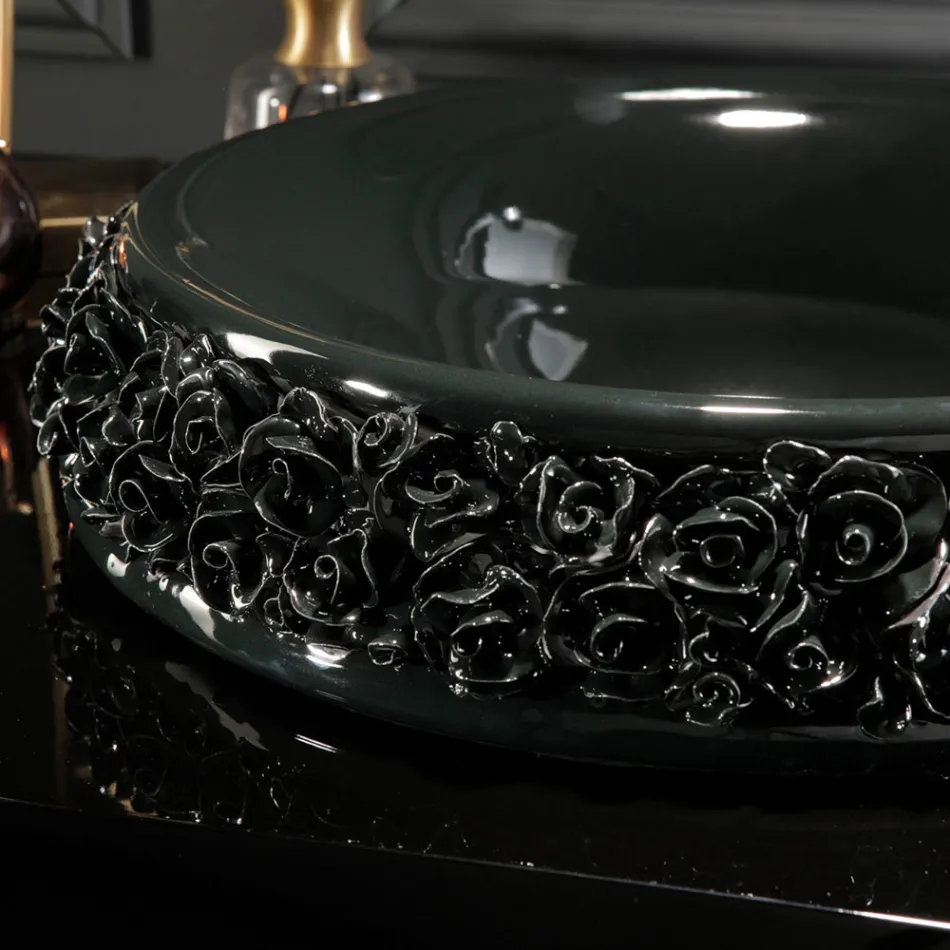 Lavabo in Porcellana con Petali Applicati a Mano Made in italy - Amarone Viadurini