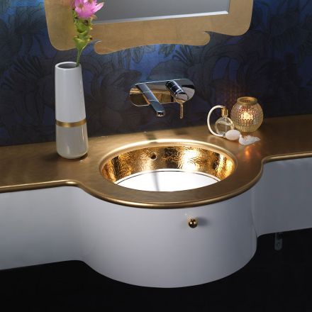 Lavabo Incassato in Fire Clay con Banda in Diverse Finiture Made in italy - Erioli Viadurini