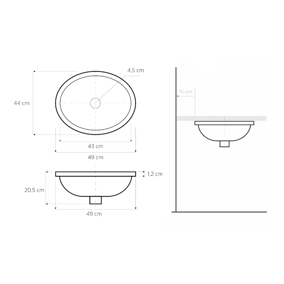 Lavabo Incassato in Fire Clay con Banda in Pizzo Platino Made in italy - Erioli Viadurini