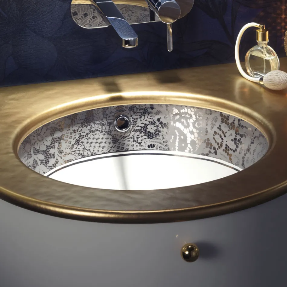 Lavabo Incassato in Fire Clay con Banda in Pizzo Platino Made in italy - Erioli Viadurini