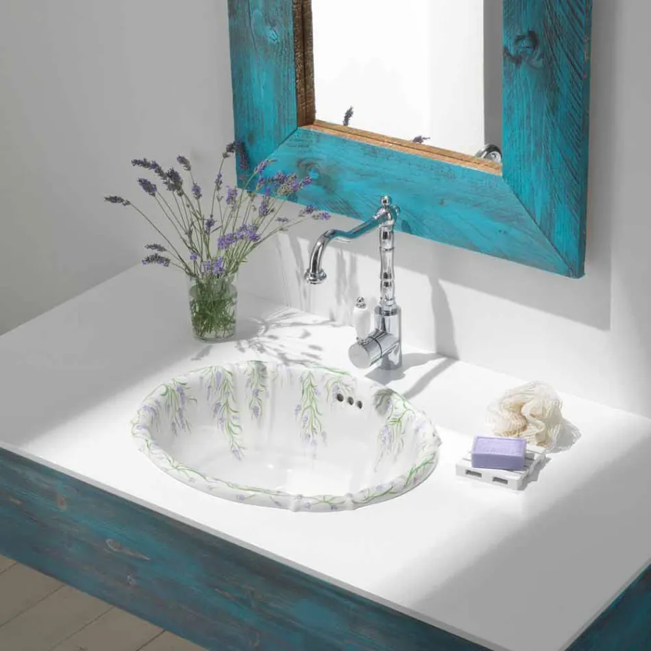 Lavabo incasso in porcellana classico fatto a mano in Italia, Santiago Viadurini