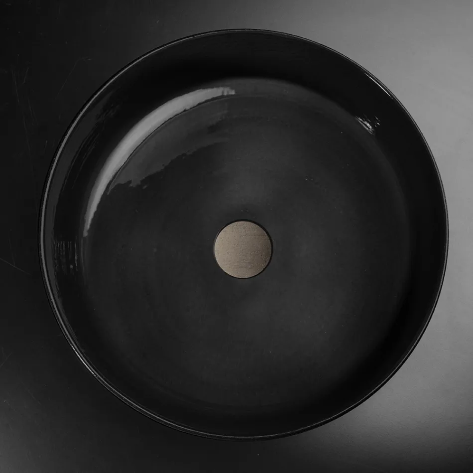 Lavabo Lusso da Appoggio Nero in Argilla Colorato Made in Italy - Tatiana Viadurini