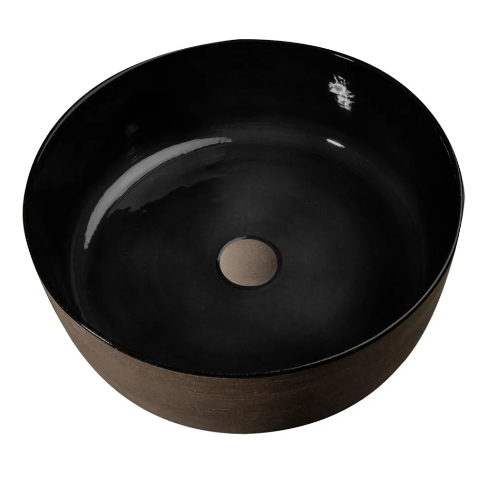 Lavabo Lusso da Appoggio Nero in Argilla Colorato Made in Italy - Tatiana Viadurini