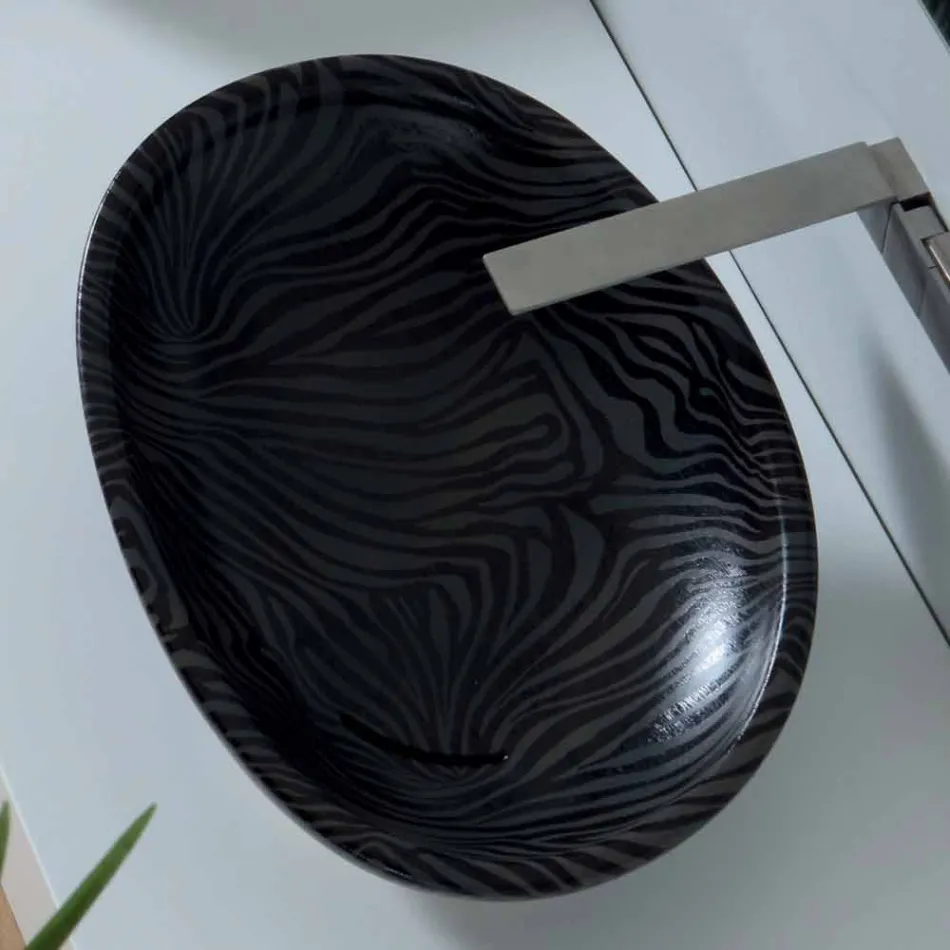 Lavabo moderno da appoggio ceramica zebrata argento made Italy Glossy Viadurini