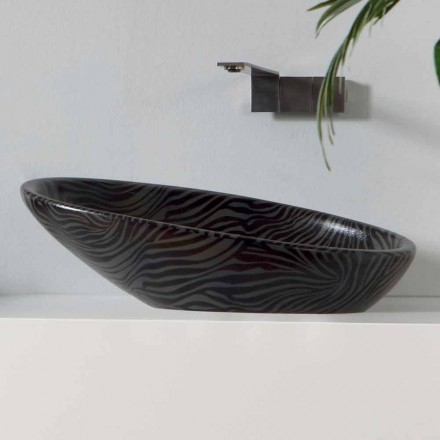 Lavabo moderno da appoggio ceramica zebrata argento made Italy Glossy Viadurini