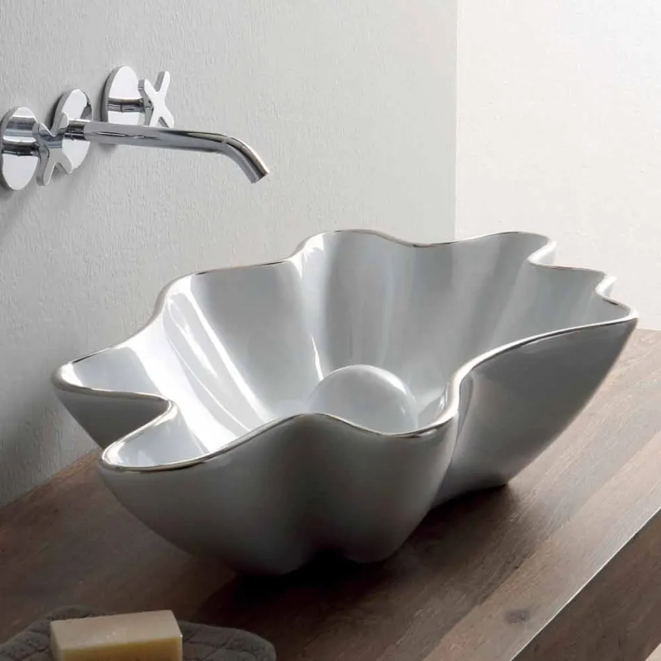 Lavabo moderno da appoggio in ceramica bianco fatto in Italia Rayan Viadurini