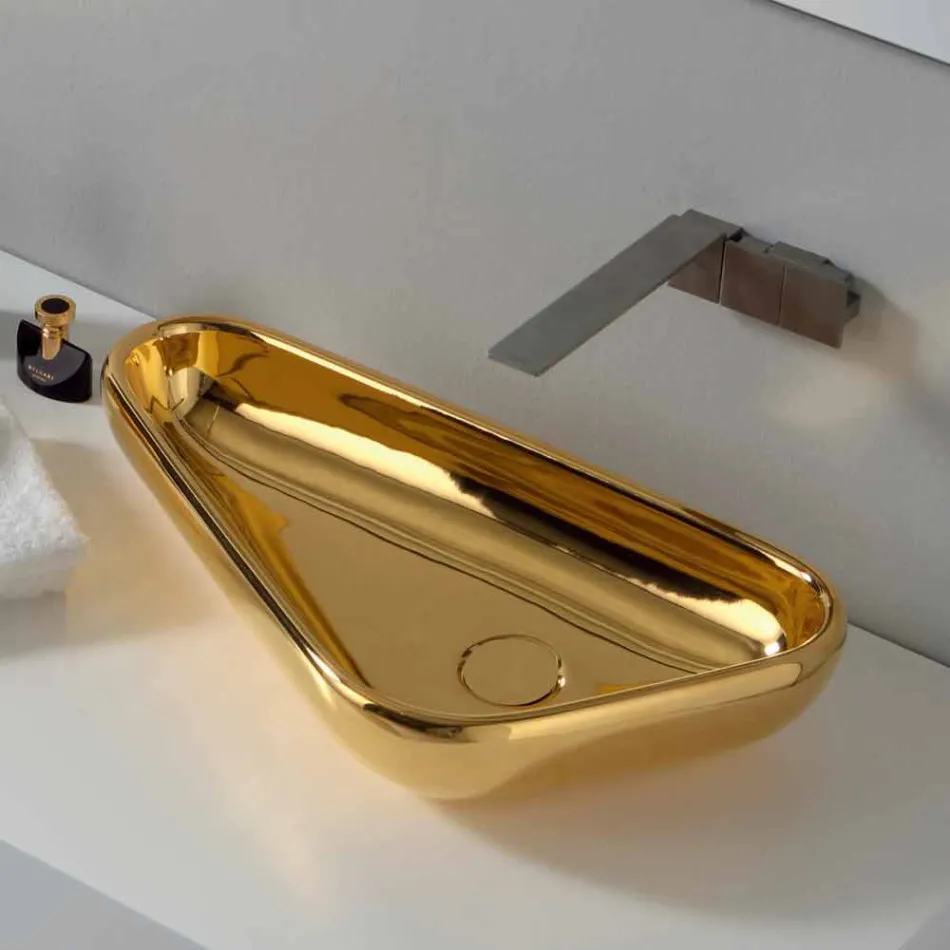 Lavabo moderno da appoggio in ceramica oro fatto in Italia Sofia Viadurini