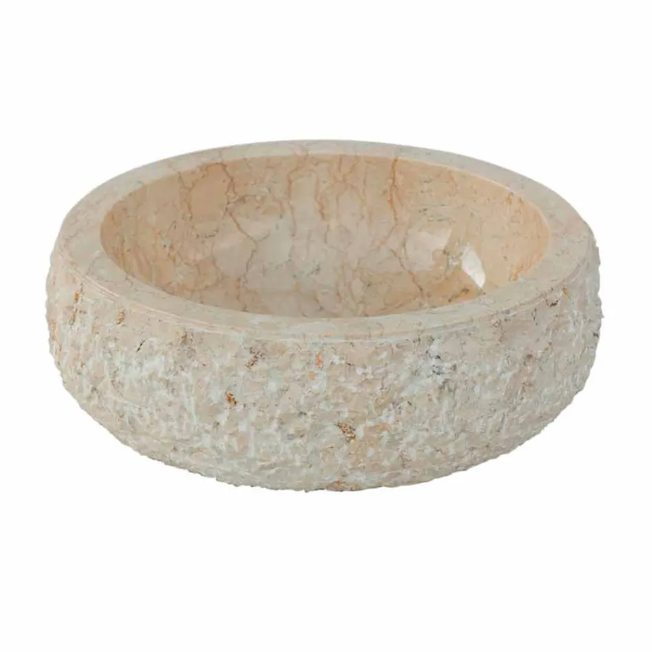 Lavabo moderno da appoggio in pietra naturale bianca Lola, pezzo unico Viadurini