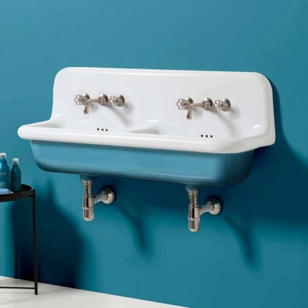 Lavabo moderno da muro a doppia vasca in ceramica di design Jack Viadurini